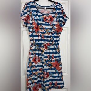 Piphany Striped Floral Cinch waist Dress Size Large GUC